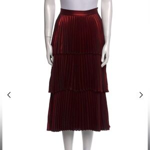 A.L.C. Burgundy Tiered Pleated Midi Skirt